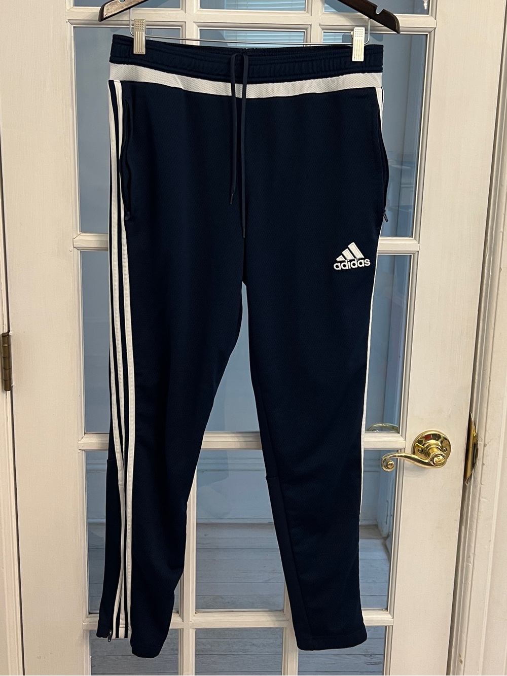 ADIDAS Men’s Navy Blue 3 Stripe Training Track Pants Ankle Zip L